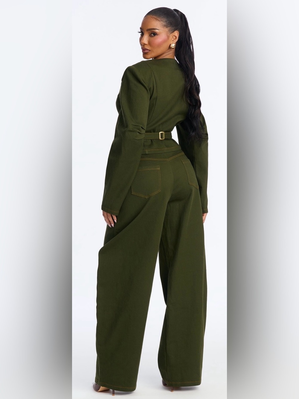 Cecilly Twill Barrel Pant Set -  Green - Picture 3 of 4